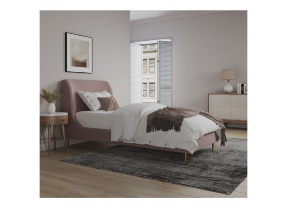 Manhattan Comfort Heather Velvet Twin Bed in Cream with Black Legs