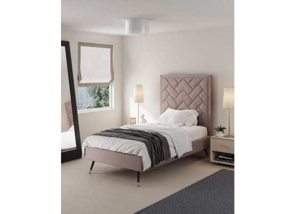 Manhattan Comfort Crosby Modern Twin-Size Upholstered Velvet Bedframe and Headboard in Blush Indoor View