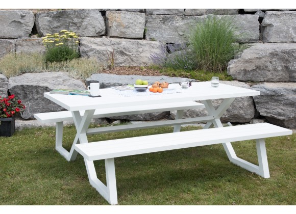 Vivere Banquet Deluxe 8-Seat Aluminum Picnic Table (White)