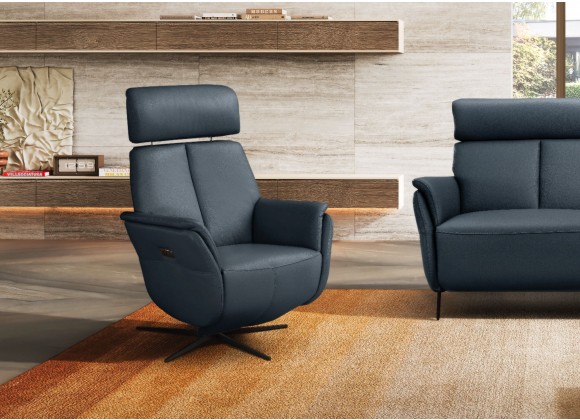 Beverly Swivel Recliner in Blue- Lifestyle