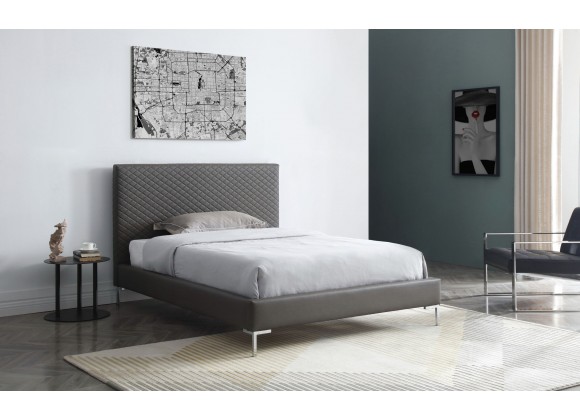 Whiteline Modern Living Liz Full Bed In Fully Upholstered Dark Gray Faux leather - Lifesytle