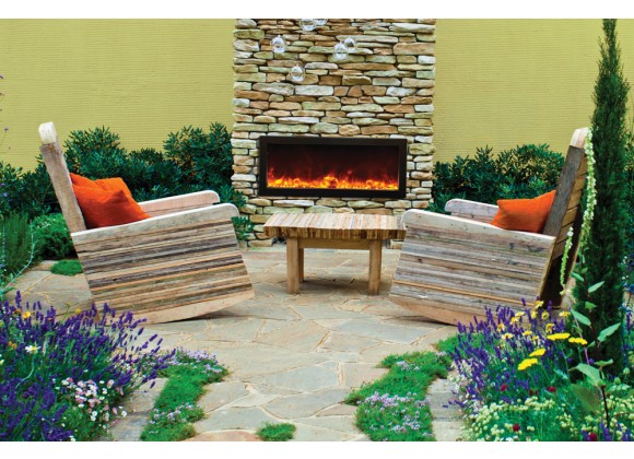 Amantii Panorama Deep Full View Smart Electric  - 40" Indoor /Outdoor WiFi Enabled Fireplace, featuring a MultiFunction Remote, Multi Speed Flame Motor, Glass Media & a Black Trim 