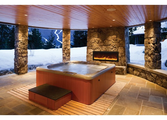 Amantii Panorama Slim Full View Smart Electric - 40" Indoor /Outdoor WiFi Enabled Fireplace, featuring a MultiFunction Remote, Multi Speed Flame Motor, Glass Media & a Black Trim 