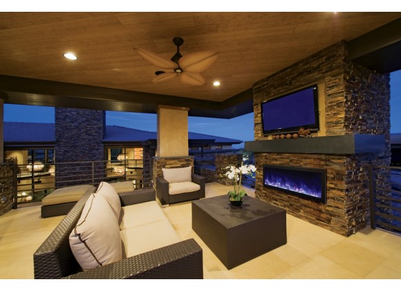 Amantii Panorama Deep Full View Smart Electric  - 50" Indoor /Outdoor WiFi Enabled Fireplace, featuring a MultiFunction Remote, Multi Speed Flame Motor, Glass Media & a Black Trim 