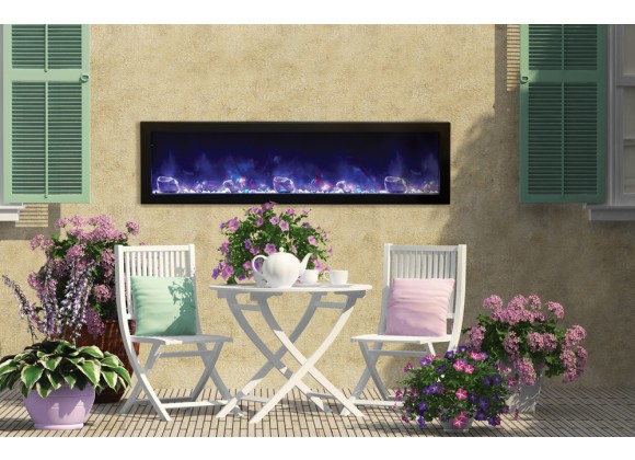 Amantii Panorama Slim Full View Smart Electric  - 60" Indoor /Outdoor WiFi Enabled Fireplace, featuring a MultiFunction Remote, Multi Speed Flame Motor, Glass Media & a Black Trim 