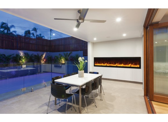 Amantii Panorama Deep Full View Smart Electric  - 88" Indoor /Outdoor WiFi Enabled Fireplace, featuring a MultiFunction Remote, Multi Speed Flame Motor, Glass Media & a Black Trim 