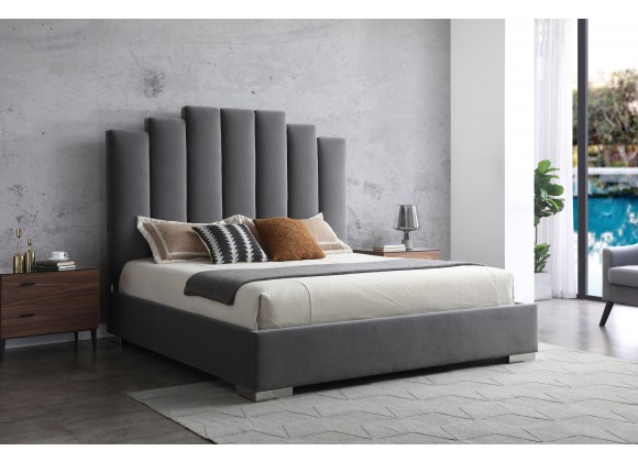 Whiteline Modern Living Jordan King Bed With Fully Upholstered Grey - Lifestyle