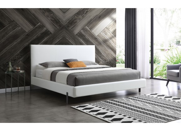 Whiteline Modern Living Hollywood King Bed In Fully Upholstered White faux Leather - Lifestyle