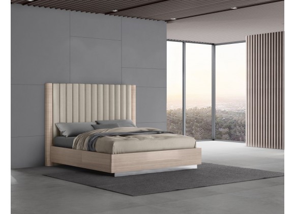 Whiteline Modern Living Waves Bed King In High Gloss Beige Angley Frame And Stainless Steel Legs - Lifestyle