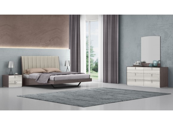 Whiteline Modern Living Berlin Bed King In High Gloss Chestnut Grey - Liefstyle