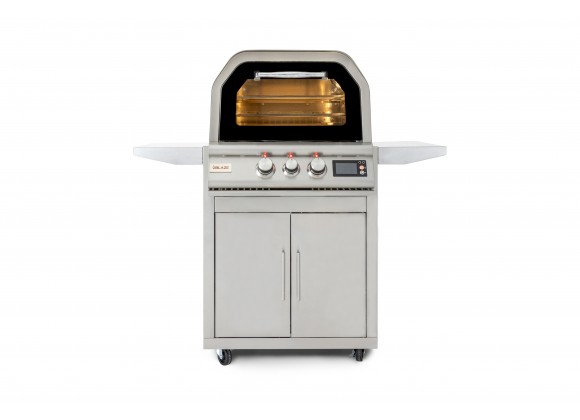 Blaze Grills 26-Inch Propane Gas Outdoor Pizza Oven With Rotisserie - Front and Lit