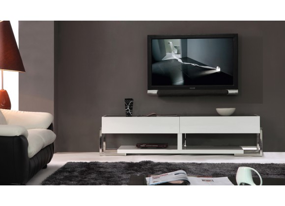 Agent TV Stand - Black Glass Top Front