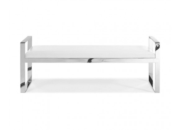 Sorrento Bench White Faux Leather Stainless Steel Base - Front