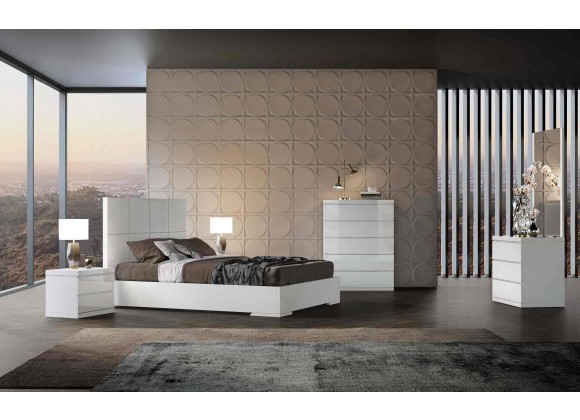 Whiteline Modern Living Anna Bed Queen With Squares Design in Headboard In High Gloss White - Lifestyle
