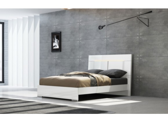 Whiteline Modern Living Kimberly Bed Queen High Gloss White with Led Light And Stainless Steel Legs - Lifestyle