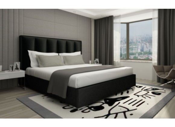 Whiteline Modern Living Velvet Bed Queen in Black Upholstered Headboard - Lifestyle