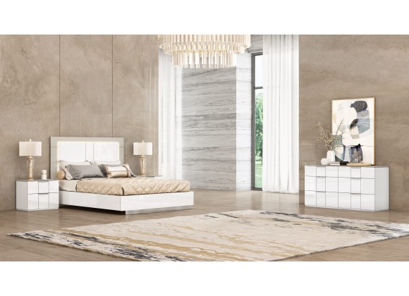 Whiteline Modern Living Daisy Bed Queen In High Gloss White Frame With Back of Headboard in Matte Taupe Lacquer - Lifestyle 3