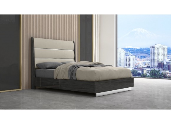 Whiteline Modern Living Pino Bed Queen In High Gloss Dark Grey Angley And Stainless Steel Legs - Lifestyle
