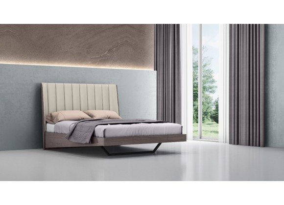 Whiteline Modern Living Berlin Bed Queen In High Gloss Chestnut Grey And Black Metal Base - Lifetyle Close-up