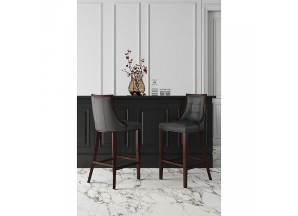 Manhattan Comfort Fifth Avenue Faux Leather Barstool in Pebble Grey Set