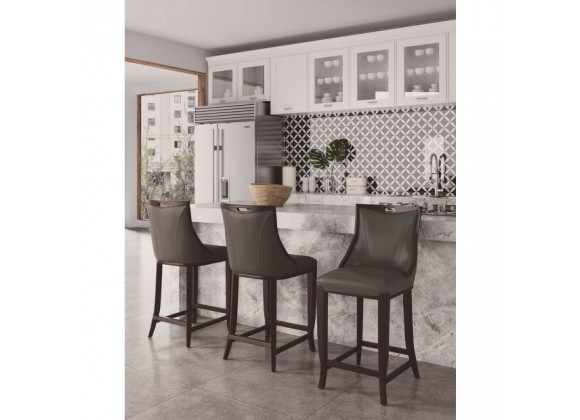 Manhattan Comfort Emperor Faux Leather Barstool in Pebble Grey Set