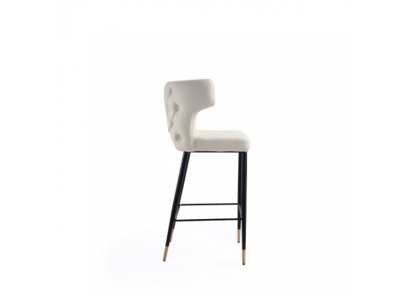 Manhattan Comfort Holguin 41.34 in. Cream, Black and Gold Wooden Barstool Side