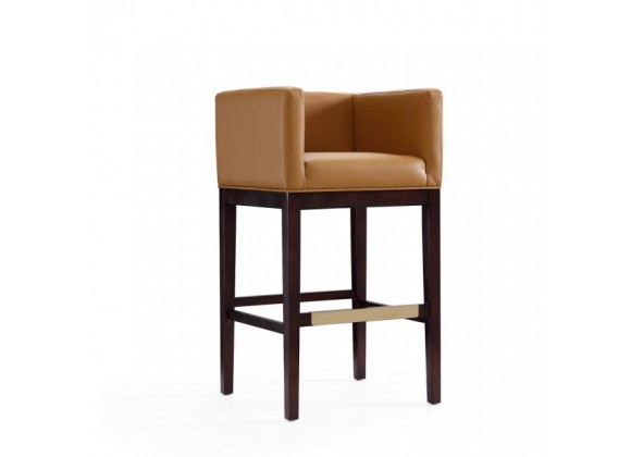 Manhattan Comfort Kingsley 38 in. Camel and Dark Walnut Beech Wood Barstool