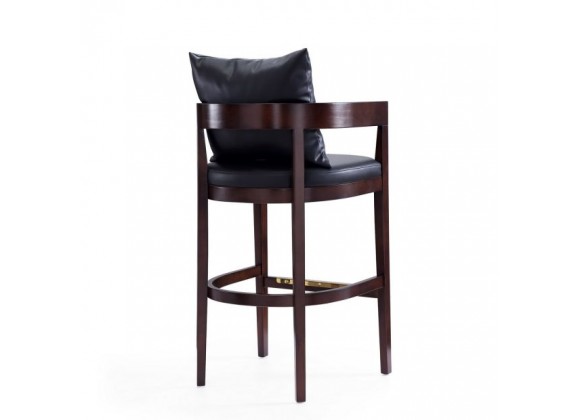 Manhattan Comfort Ritz 38 in. Black and Dark Walnut Beech Wood Barstool Back Angle