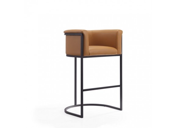 Manhattan Comfort Cosmopolitan 37.8 in. Camel and Black Metal Barstool Front Angle