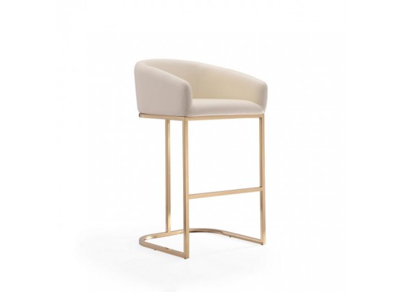 Manhattan Comfort Louvre 40 in. Cream and Titanium Gold Stainless Steel Barstool Side