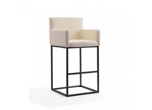 Manhattan Comfort Ambassador 42 in. Cream and Black Metal Barstool Front Angle