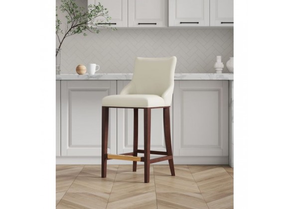 Manhattan Comfort Modern Shubert Barstool Upholstered Leatherette with Beech Wood Legs Ivory