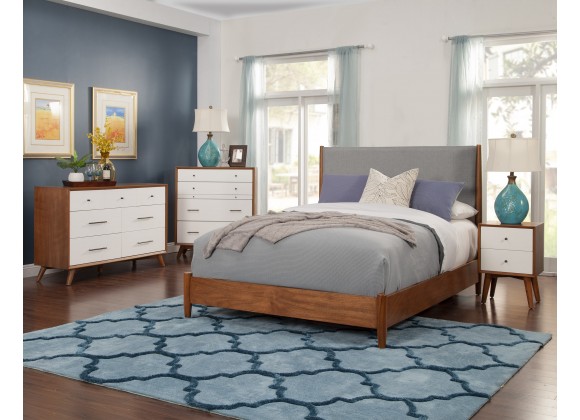 Alpine Furniture Flynn Mid Century Modern Two Tone Standard King Panel Bed, Acorn/Grey - Lifestyle