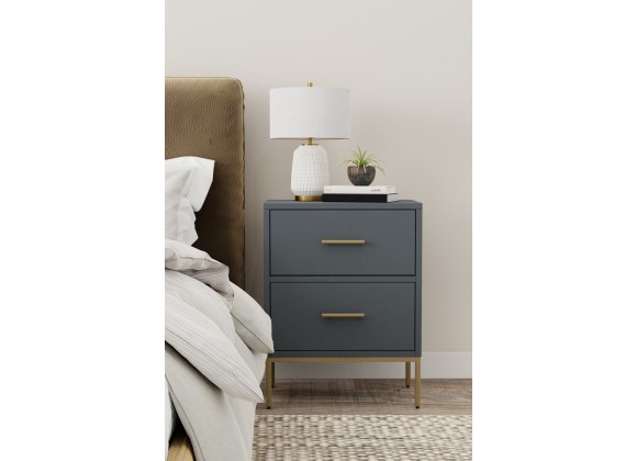 Alpine Furniture Madelyn Two Drawer Nightstand, Slate Gray - Lifestyle