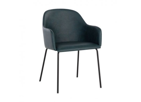 Sunpan Hensley Dining Armchair in Dark Teal - Front Side Angle