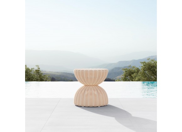 Azzurro Living Cabo Side Table With Natural Aluminum Frame And Almond And All-Weather Wicker - Lifestyle