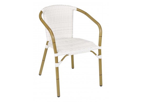 Hand Painted Aluminum Arm Chair W/ PE Weave And Binding Back And Seat - CAFE A - White Wash