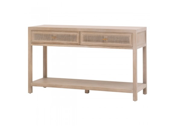 Essentials For Living Cane 2-Drawer Entry Console - Smoke Gray Oak, Smoke Gray Cane - Front Side Angle