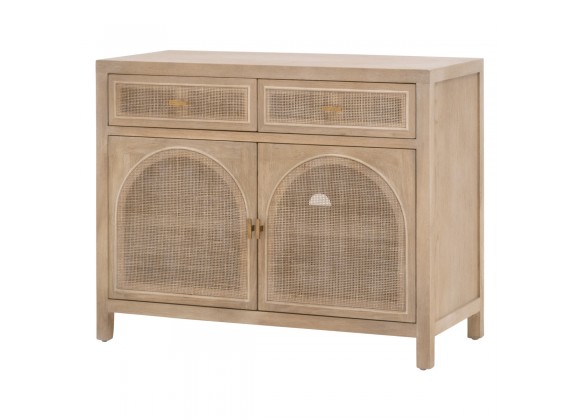 Essentials For Living Cane Media Cabinet - Smoke Gray Oak, Smoke Gray Cane - Front Side Angle