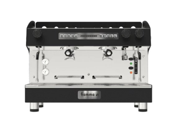 La Pavoni Fiamma "Caravel" 2 Group Direct Water Line Espresso Machine In Black  - Front