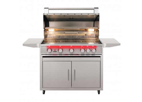 TrueFlame Deluxe Cart With Fold-Down Side Shelves - KD (Fits TF40/TFE40) - Grill Open