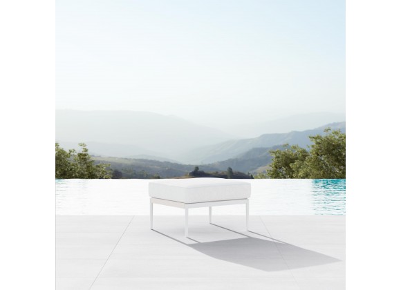 Azzurro Living Catalina Ottoman With Matte White Aluminum Frame And Sand All-Weather Rope - Lifestyle