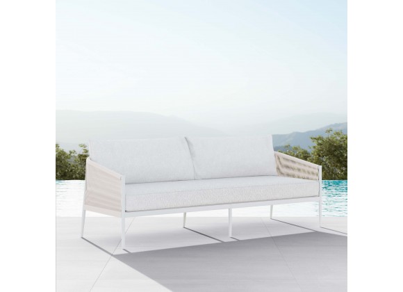 Azzurro Catalina 3 Seat Sofa In Matte White Aluminum Frame with Sand All-Weather Rope - Lifestyle