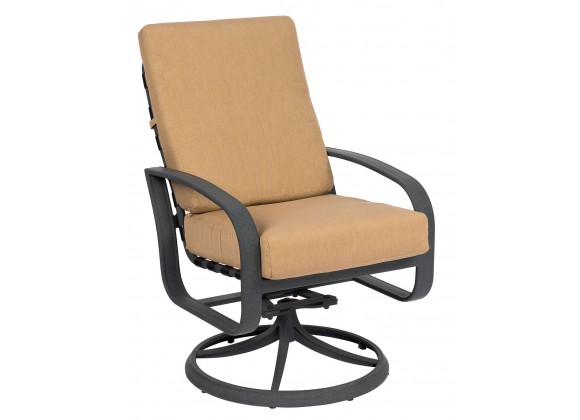 Woodard Cayman Isle Cushion Swivel Rocking Dining Armchair - Angled