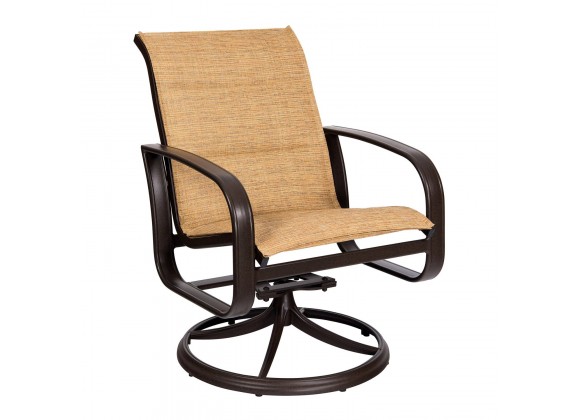 Woodard Cayman Isle Padded Sling Swivel Rocking Dining Armchair - Angled