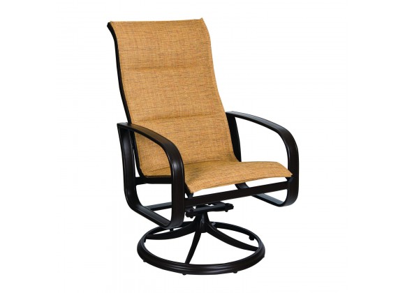 Woodard Cayman Isle Padded Sling High Back Swivel Rocking Dining Armchair - Angled
