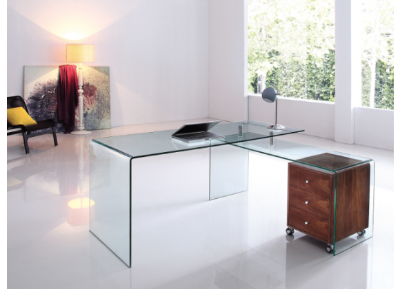 RIO Walnut Veneer With Clear Glass Office Desk