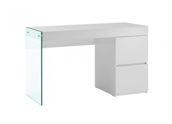 Casabianca IL VETRO Office Desk In High Gloss White Lacquer With Clear Glass - Angled