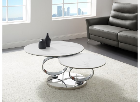 Casabianca SATELLITE Coffee Table In White Porcelain and Clear Glass In High Polished Stainless Steel - Lifestyle