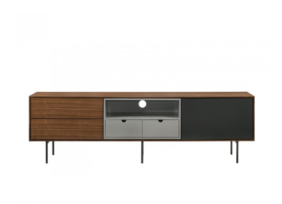 Casabianca CALICO Entertainment Center In Walnut Wood Veneer With Gray Matte Painted Accents - Front